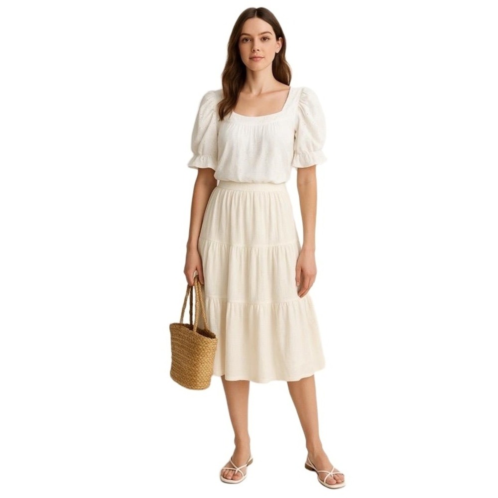 Dokotoo White Eyelet Puff Sleeve Top Size L NWT Cottagecore Pheasant